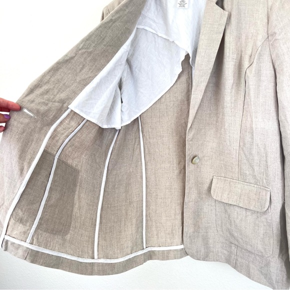Neiman Marcus Relaxed Fit Khaki Tan Linen Blazer Size Large - Picture 8 of 11